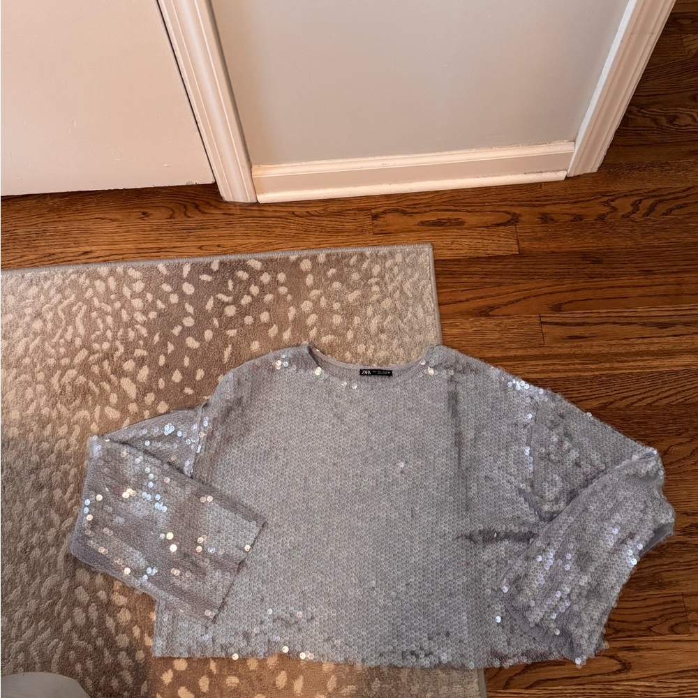 Silver Sequin Cropped Sweater